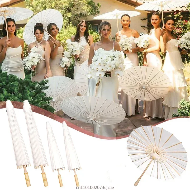 30-50PCS Parasol Umbrellas Wedding Photo Cosplay Prop 80cm Paper  DIY White  Summer Whites Party Beach Decor