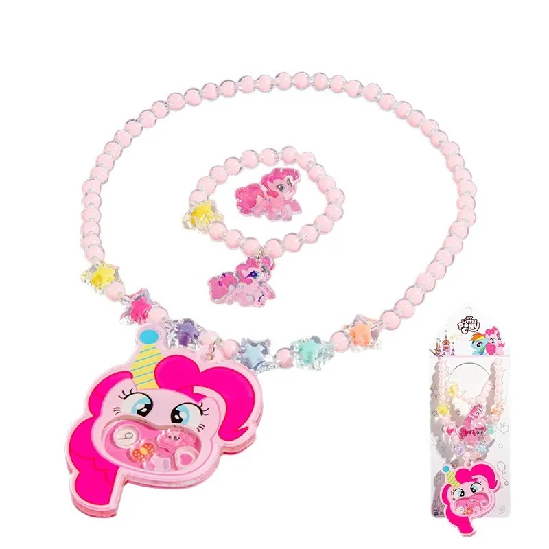 ชุดสร้อยคอเด็กมายลิตเติ้ลโพนี่ สร้อยข้อมือแหวนเครื่องประดับน่ารักจากอนิเมะมายลิตเติ้ลโพนี่ ของขวัญวันเกิดสำหรับเด็กผู้หญิง ของเล่นร็อคเกอร์ อุปกรณ์เสริม
