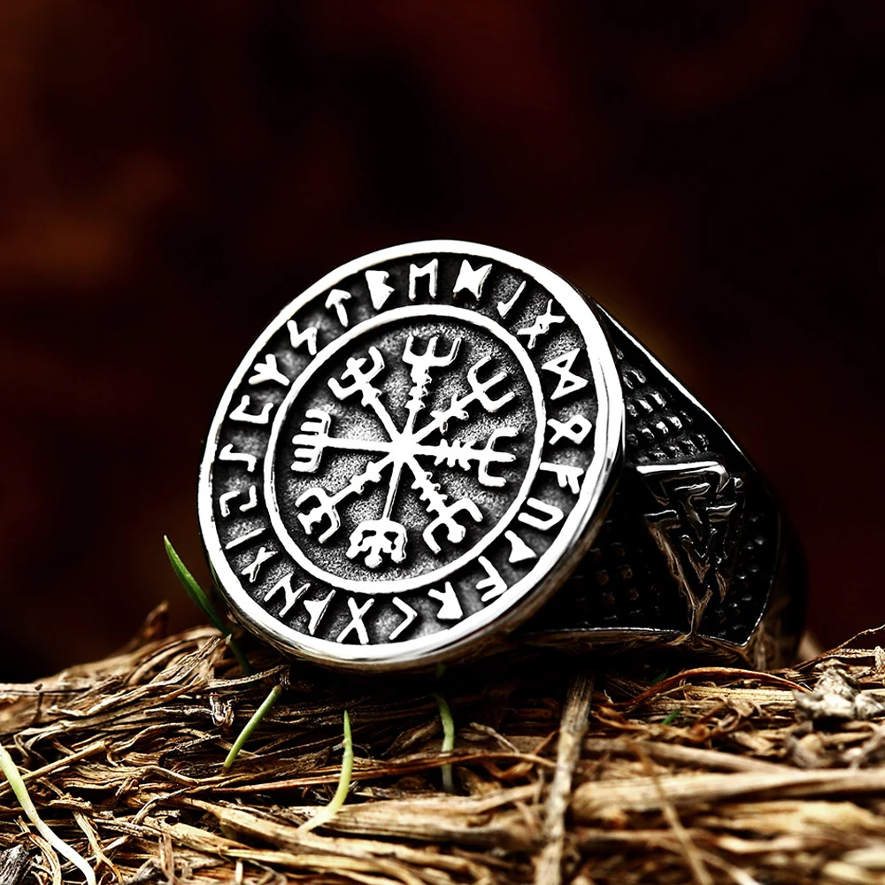 Vintage Viking Ring Vegvisir Stainless Steel Nordic Viking Rune Rings Fashion Biker Men Odin Valknut Ring Jewelry Wholesale