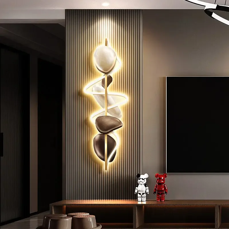 Time to run, living room TV, grille decoration pendants on both sides, light luxury, abstract entrance background, wall with lig