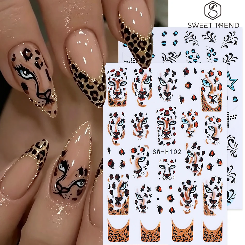 

2pcs Leopard Print Nail Sticker Self-Adhesive Gold Leopard Pentagram Pattern French Design Nail Decal Manicure Decoration Slider
