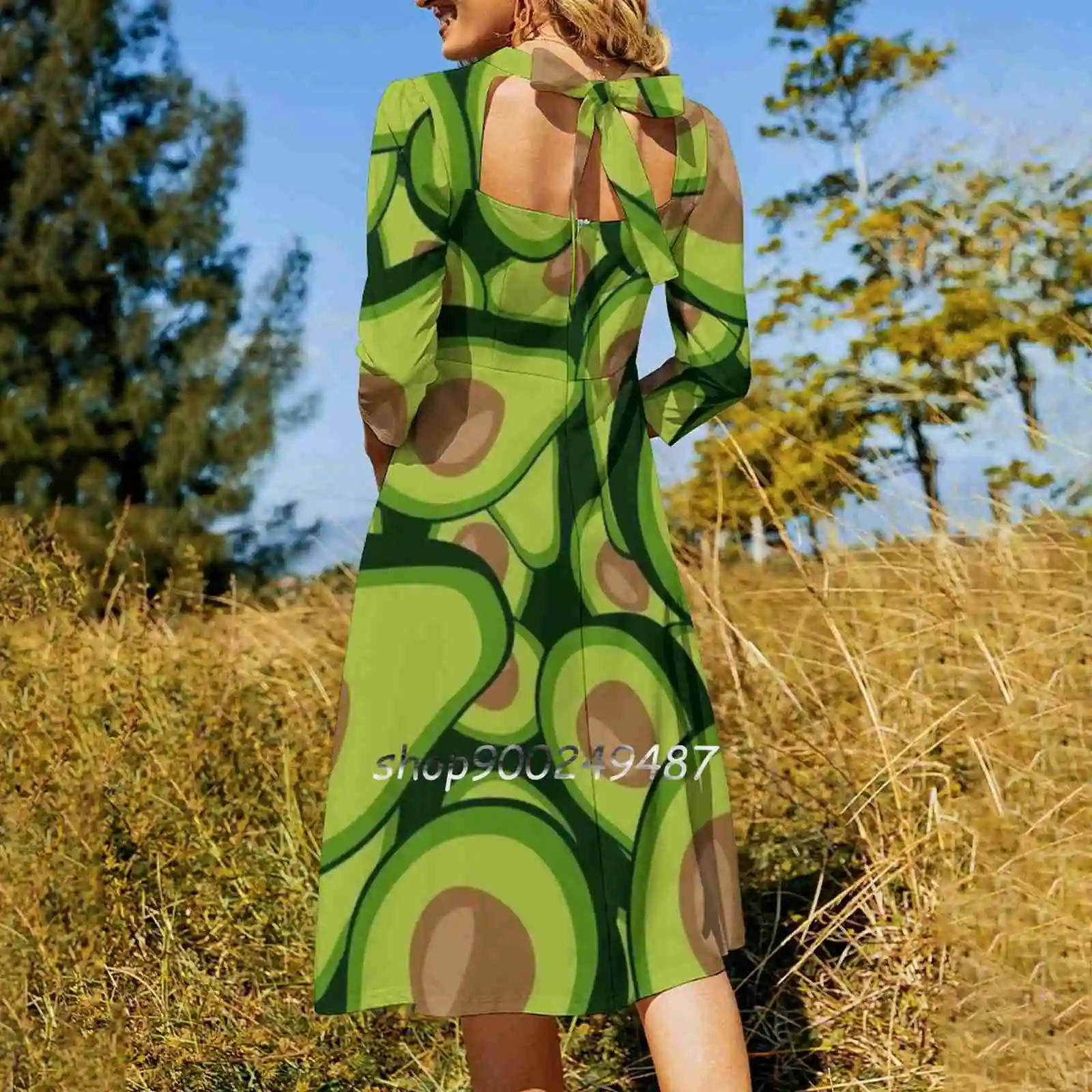 Avocado Collage Evening Party Dresses Midi Sexy Dress Female Sweet One Piece Dress Korean Avocado Avocados Avacado Avacodo