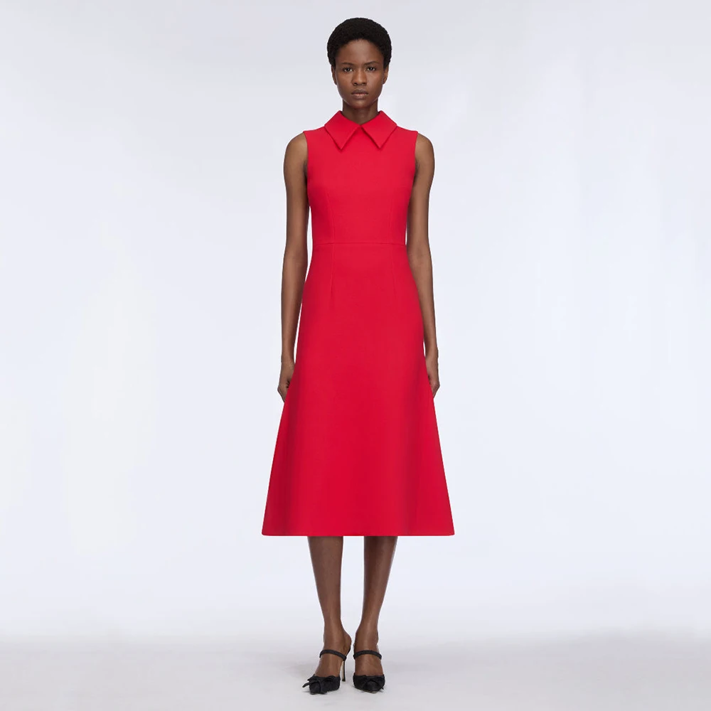 

Customized Modern Women's Party Dresses Mermaid Point Collar Red Evening Party Gowns Midi Tea Length Trumpet Cocktail Dress 2026