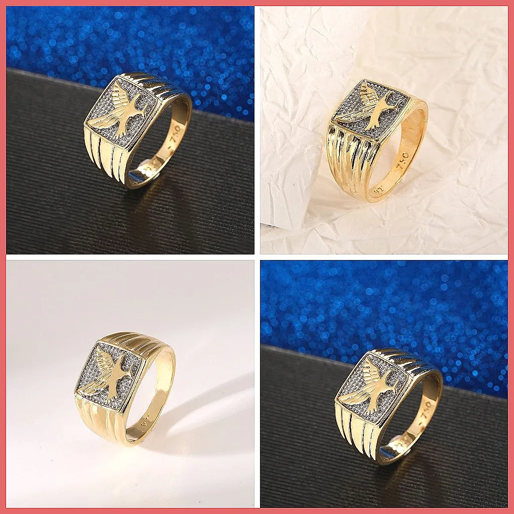 Vintage Eagle Ring for Men, Cross-border Luxury Dual-tone Retro Jewelry, Fashionable & Unique Statement Ring