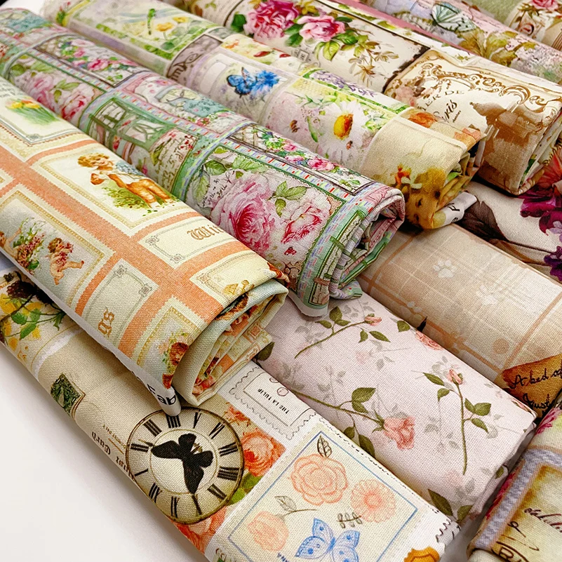 Cotton Digital Printing Fabric Stamp Flowers Floral Printed for DIY Handmade Sewing Clothes by Half Meter