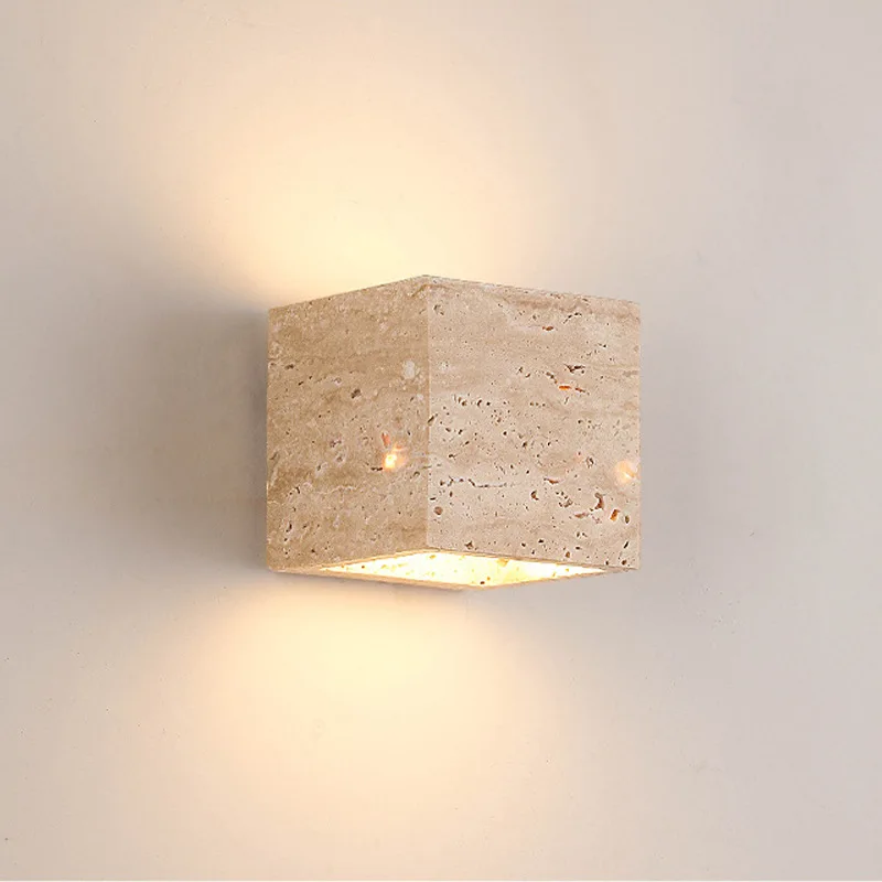 

Nordic Stone LED Wall Light Square Spotlight for Living Room Bedroom Stairs Aisle Corridor Travertine Bedside Decor Wall Lamps