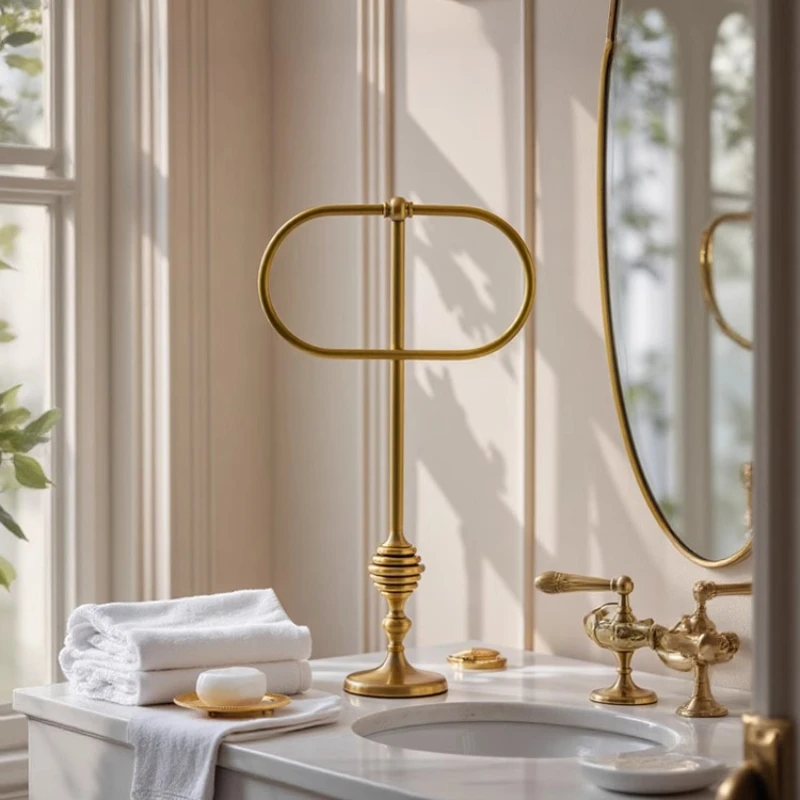 Vintage Brass Towel Ring, Luxury Bathroom Fabric Holder, Freestanding Handcrafted Rotating Towel Rack, Elegant Storage Stand