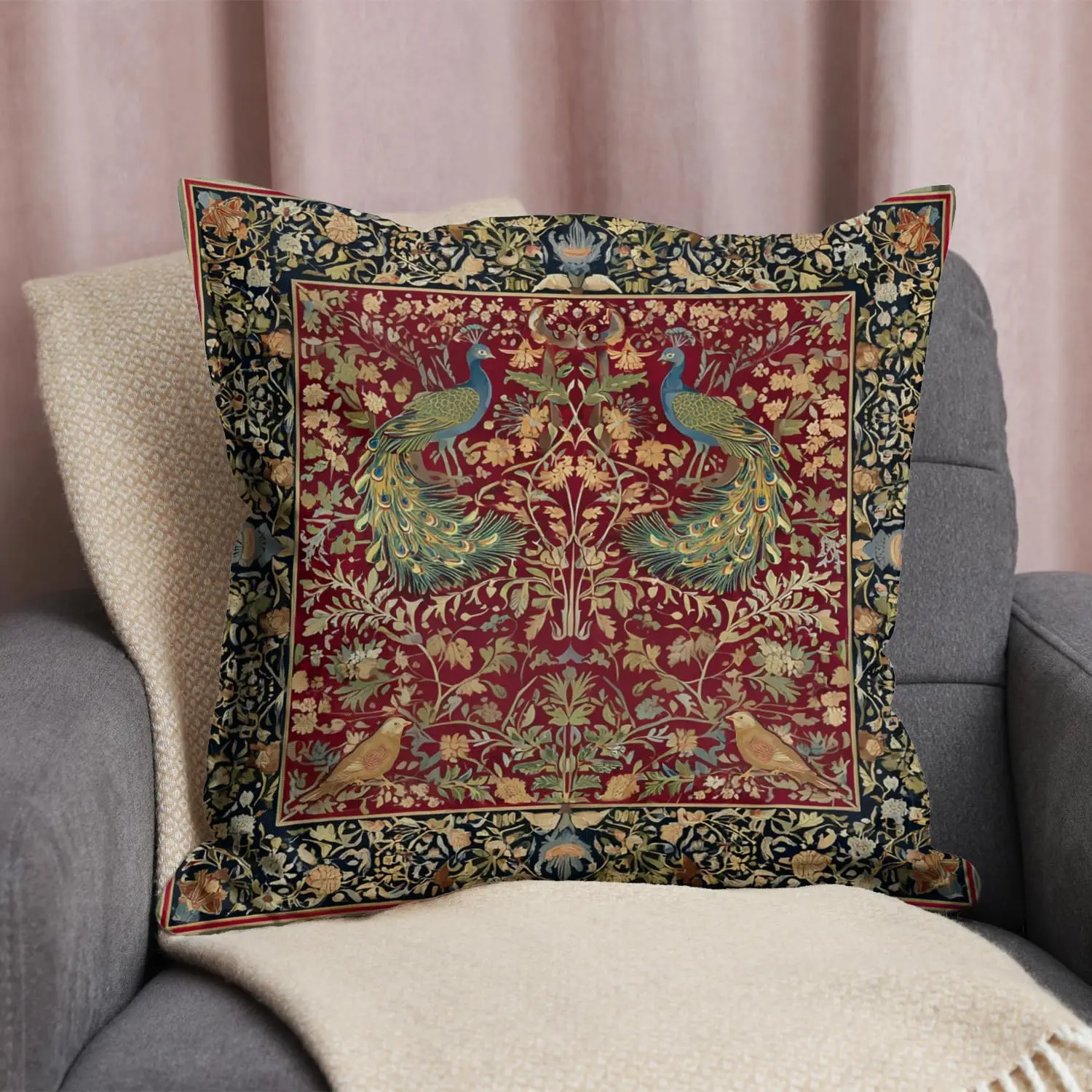 Luxury Peacock Indian Tapestry Print Pillow Cover Cushion Throw Pillow Case Accent Decor 40x40cm Home Decor Accent Art