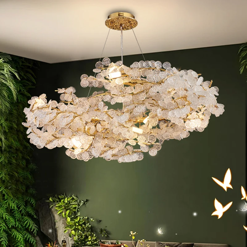 

Modern nordic style Tree branch brass Crystal LED chandelier lustre pendant light dimmable adjustable chain for dining room