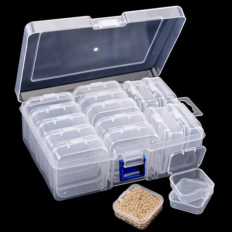 Mini caja de almacenamiento de joyas de plástico, contenedor de píldoras portátil con tapa transparente cuadrada, soporte de joyería, estuche de exhibición de pendientes de embalaje