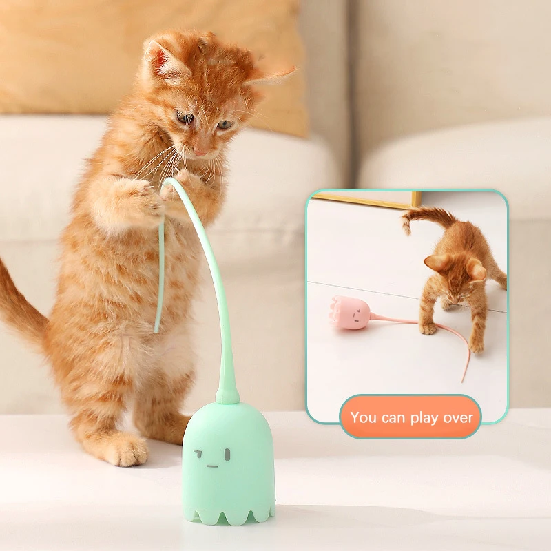 1 Set of Electric Cat Teasing Stick Intelligent Tail Wagging Cat Toy, Silicone Tail Automatic Rotating Cat Toy 1 Set of Electric