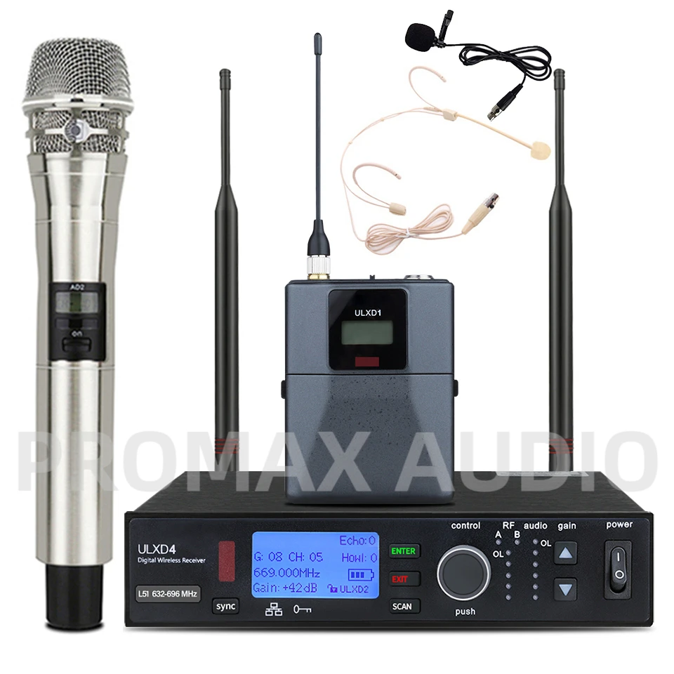 ULXD4-KSM8-Silvery-Fullset 500/600MHz Profeesional Wireless Microphone System Long Distance UHF Stage Performances Party