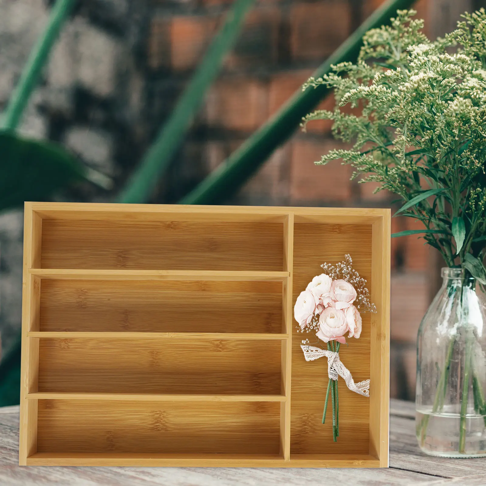 Bamboo Drawer Box Multi-Compartment Design For Kitchen Desk Organizer Divided Storage Sundries Utensil Tray Household