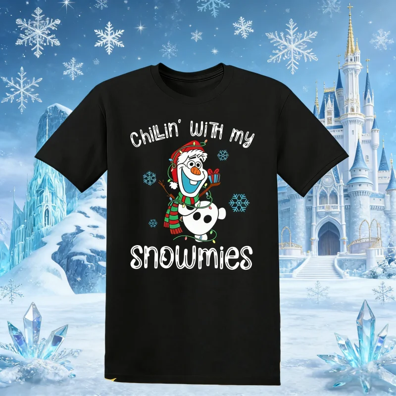 

25/26Summer Disney Frozen Olaf Santa Chillin T-shirt T Shirt Men Women Unisex Tshirt 100% Pure Cotton Printed Leisure T-shirt
