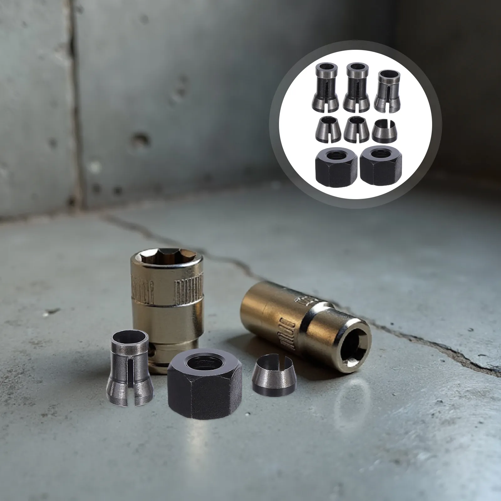 

8Pcs Router Collet Chuck Set Carbon Steel Precision Locking Engraving Machine Parts Milling Accessories Woodworking Tool