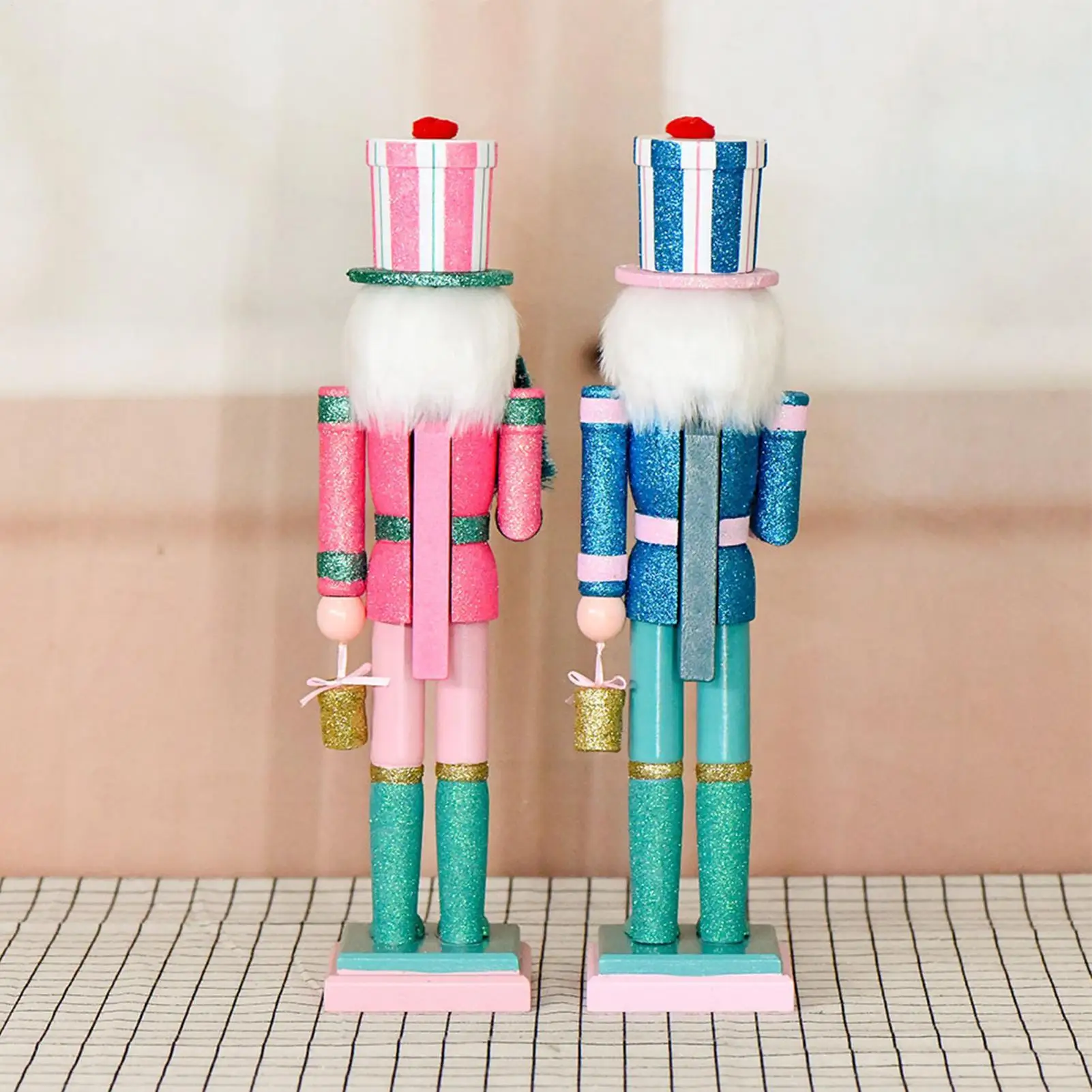 Nutcrackers Figures 38cm Wooden Decoration Figure Collectibles Christmas Wood Nutcracker Ornament For Holiday Kitchen Dinner