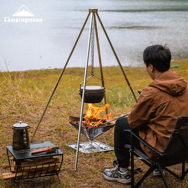 

CAMPINGMOON Outdoor MT-130 camping tripod stainless steel barbecue supplies, picnic cookware, hanging pot bracket