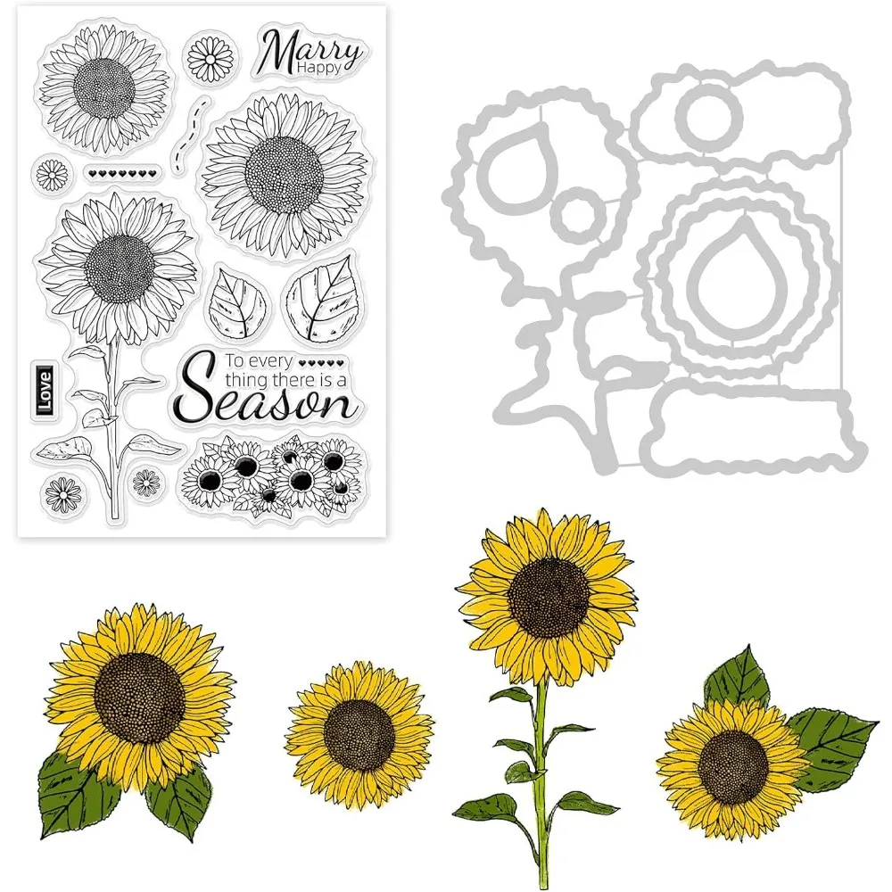 

Sunflower Cut Dies and Clear Silicone Stamp Set for DIY Scrapbooking Album Decorative Wedding Invitation Card Making