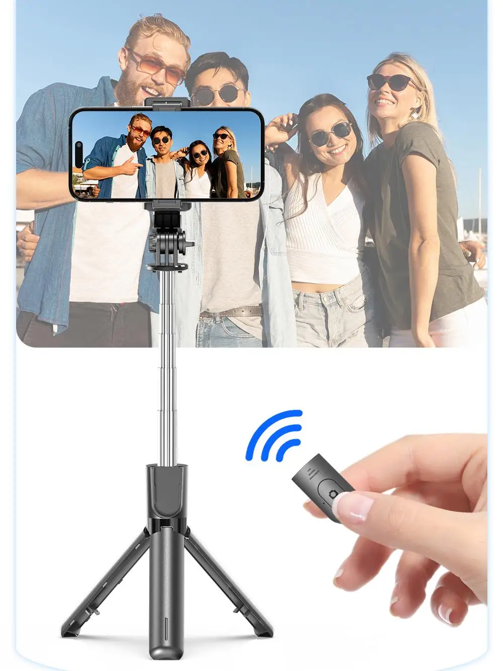 Suporte de tripé para bastão de selfie sem fio 360 °   Girevole com controle remoto removível dobrável para transmissão ao vivo do telefone celular do iPhone Tk