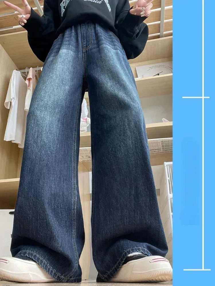 Celana Baggy Y2K 2025 Streetwear Retro Fashion Musim Gugur Wanita Jeans Pinggang Tinggi Longgar Kaki Lebar Lurus Celana Denim Longgar