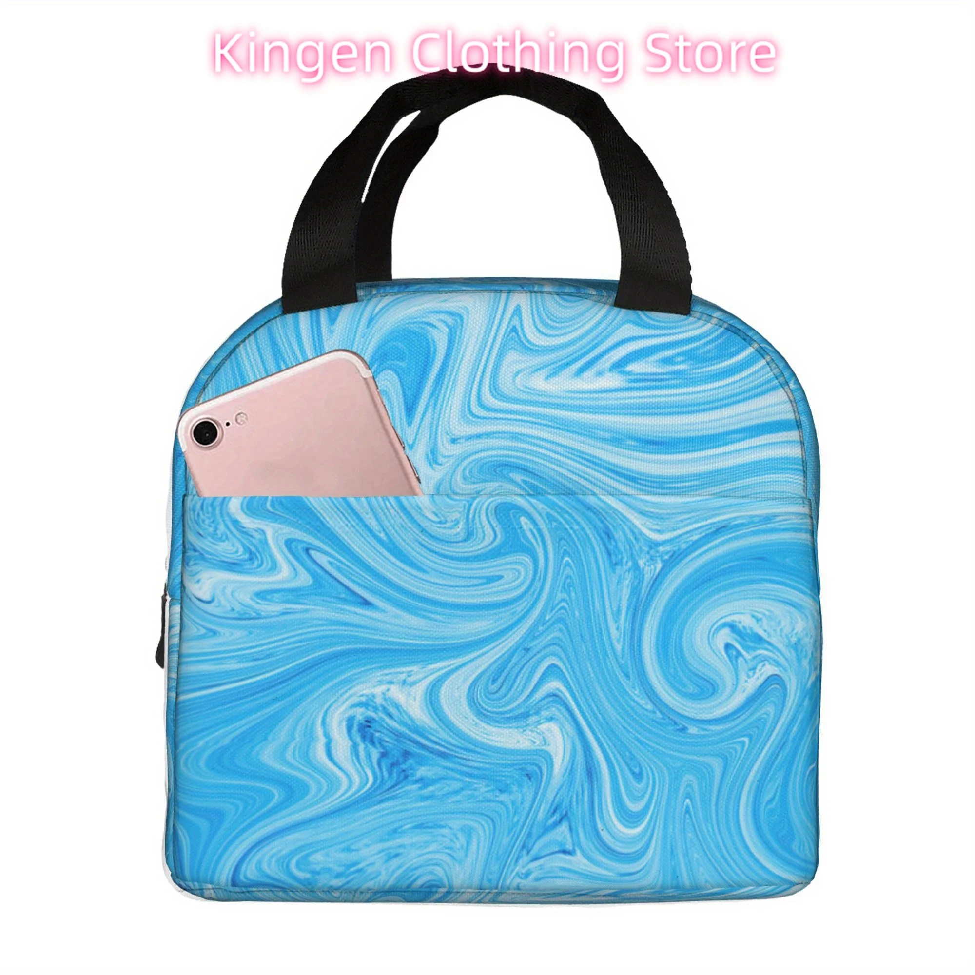 Blue Marble Pattern Insulated Lunch Bag - Portable, Reusable Cooler for Camping, Picnics & Beach Outings