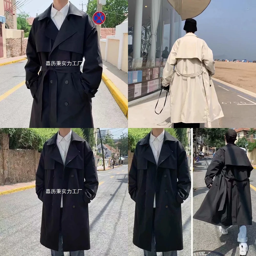 

Windbreaker Jacket Men's Trench Coat Solid Color Oversized Long Sleeve Casual Outerwear Spring Autumn Fashion Windbreaker