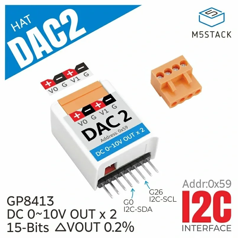 Official M5Stack StickC Compatible DAC2 HAT Dual Channel Digital-to-Analog Converter Unit GP8413