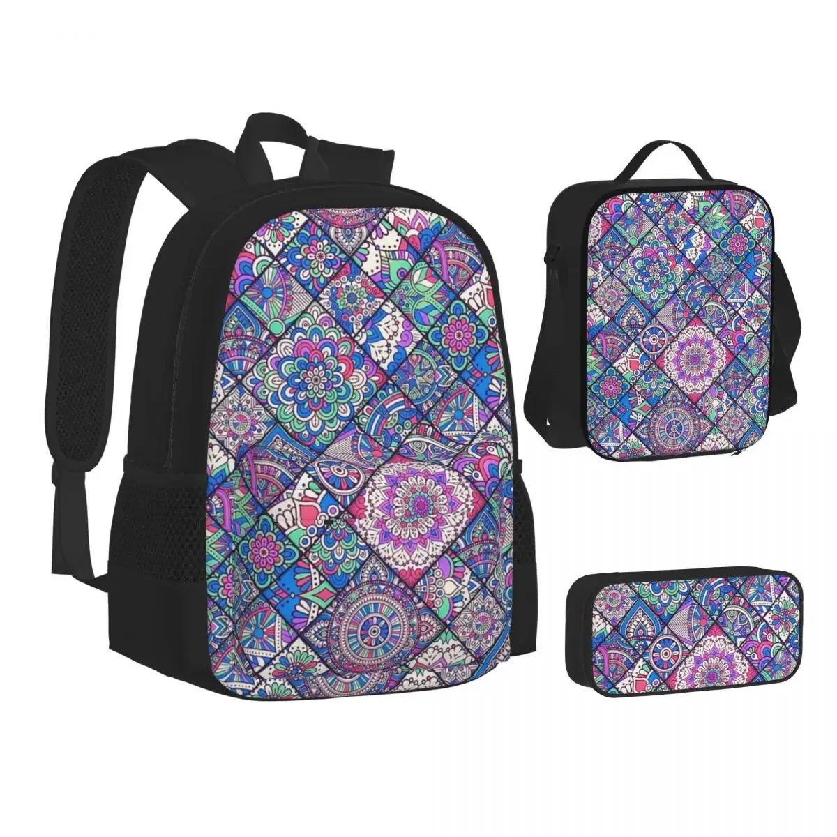 อินเดีย Mandala Bohemian กระเป๋าเป้สะพายหลังชายหญิง Bookbag เด็กโรงเรียนกระเป๋าการ์ตูนเด็ก Rucksack ถุงอาหารกลางวันกระเป๋าปากกาชุดสามชิ้น