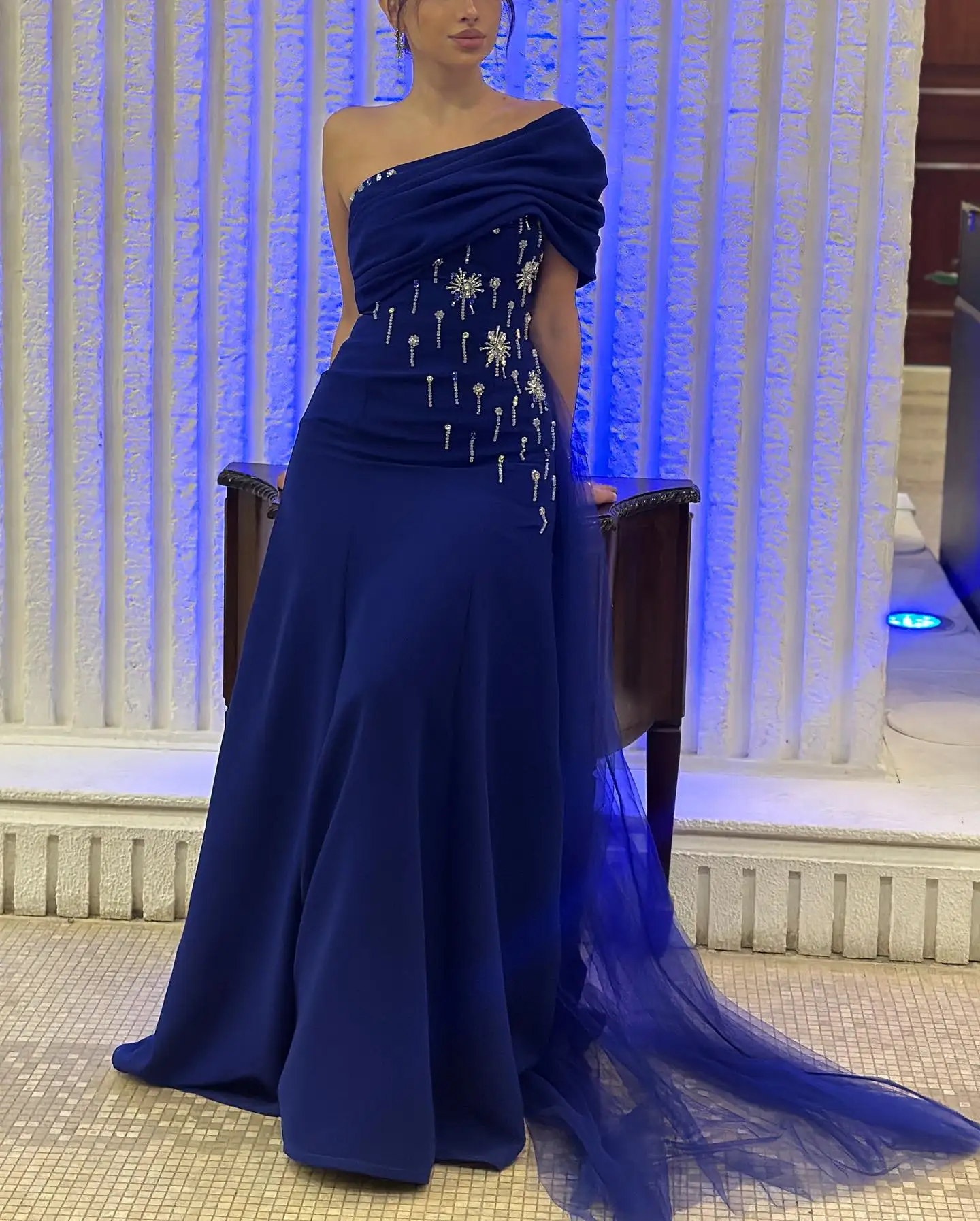 Lorrtta فسات Mohamed mioة Damesavondjurk Zeemeermin Elegante feestjurken 2025 Op maat gemaakte Плае dzi Blue One Shoulder Prom
