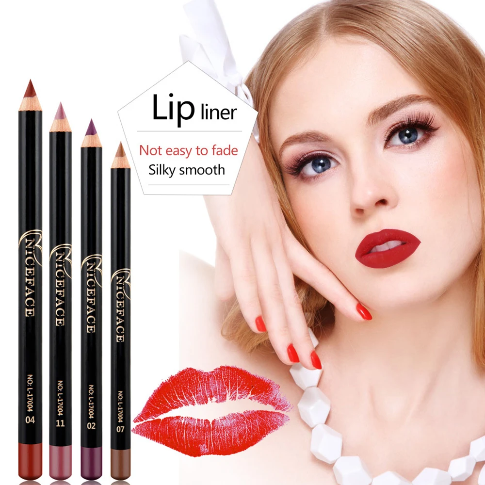 เครื่องสำอางทาปากแบบเรียบ12สีนู้ดให้ความชุ่มชื่นกันน้ำปากกาอายไลน์เนอร์ลิปไลเนอร์ลิปดินสอเขียนขอบปาก