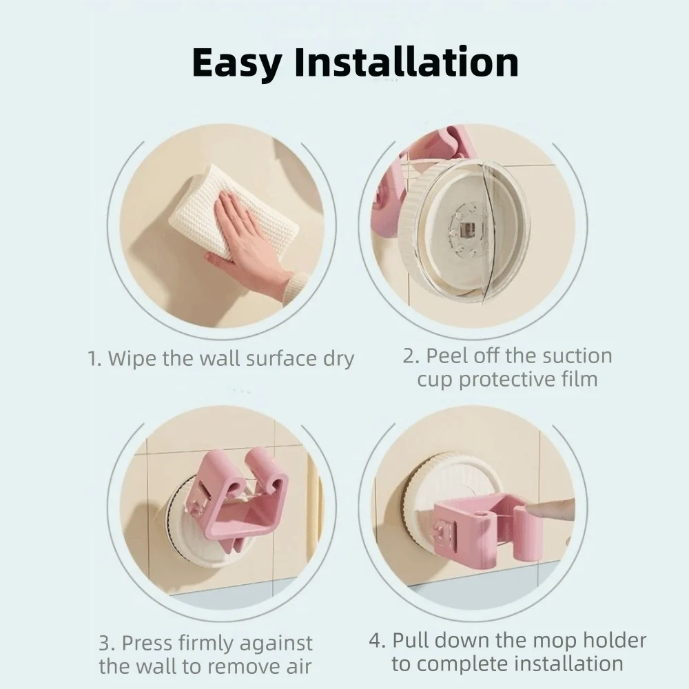 Picture 6: 3PCS Plastic Suction Cup Mop Holder Wall Mounted Waterproof Mop Storage Rack Space Saving Broom Storage Brackets Living Room