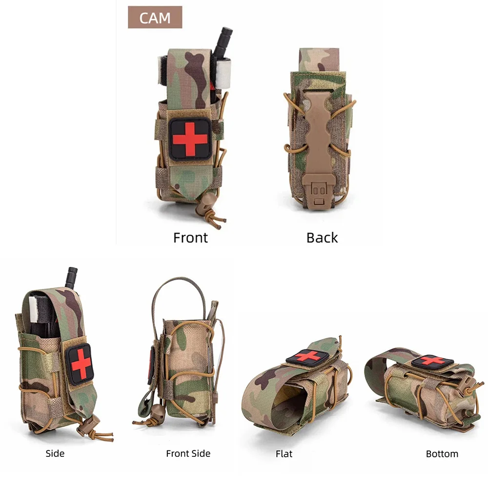 Tactical MOLLE TQ Tourniquet Holder IFAK First Aid Kit Pouch With Bungee Cord Cross Patch For Outdoor EMT