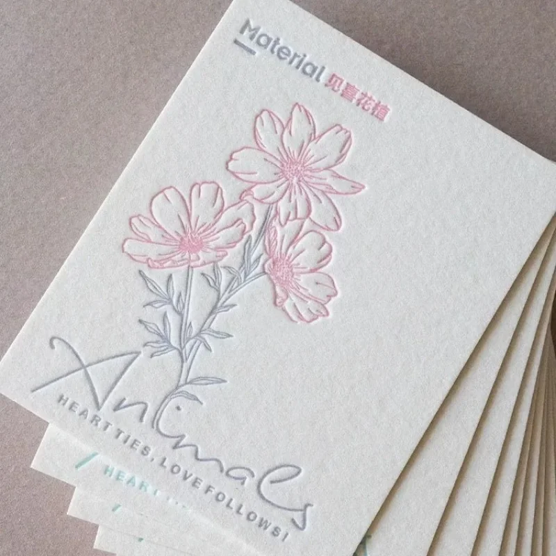 Customized Letterpress Cotton Paper Cards Business Cards Postcards Florist Greeting Cards Stamping Debossing Letterpress
