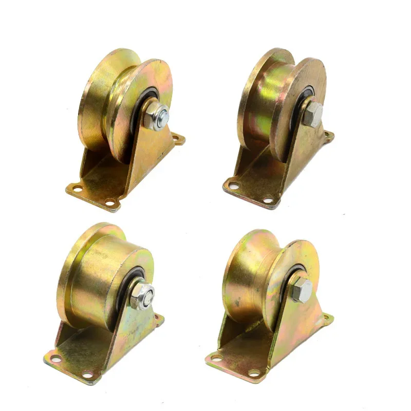 4PCS Steel Sliding Door Pulley V-shaped Groove Wheels Heavy Duty Rigid Caster For Inverted Track Sliding Gate Bearing Rollers