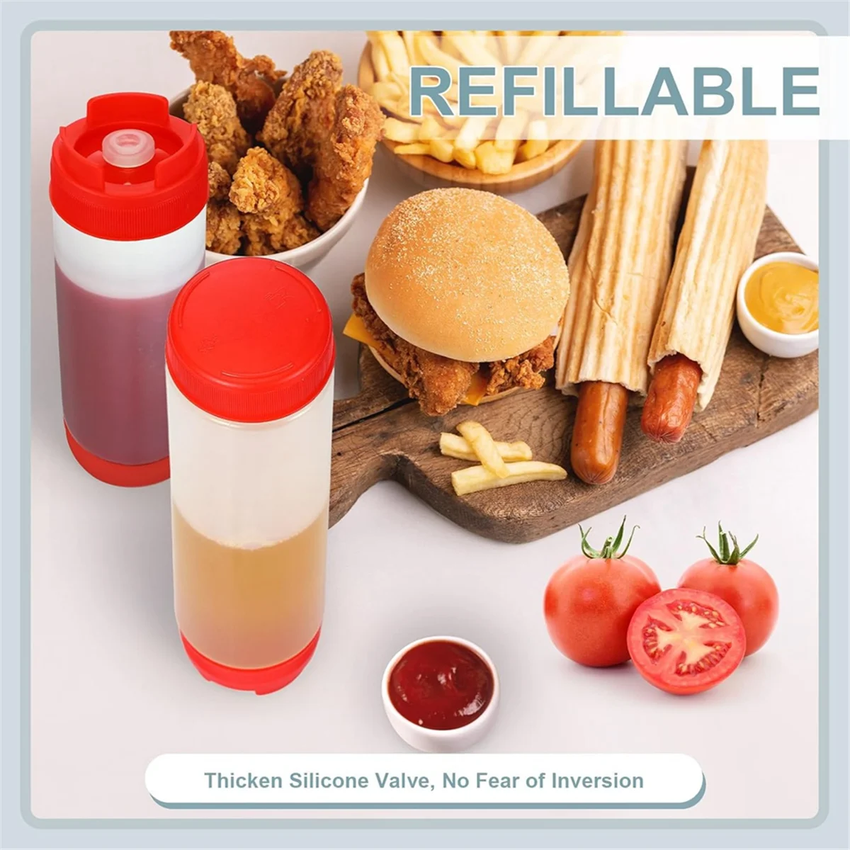 16 Oz Inverted Plastic Squeeze Bottles, Refillable Tip Large Valve Dispenser Condiment Squeeze Bottle for Sauces Ketchup