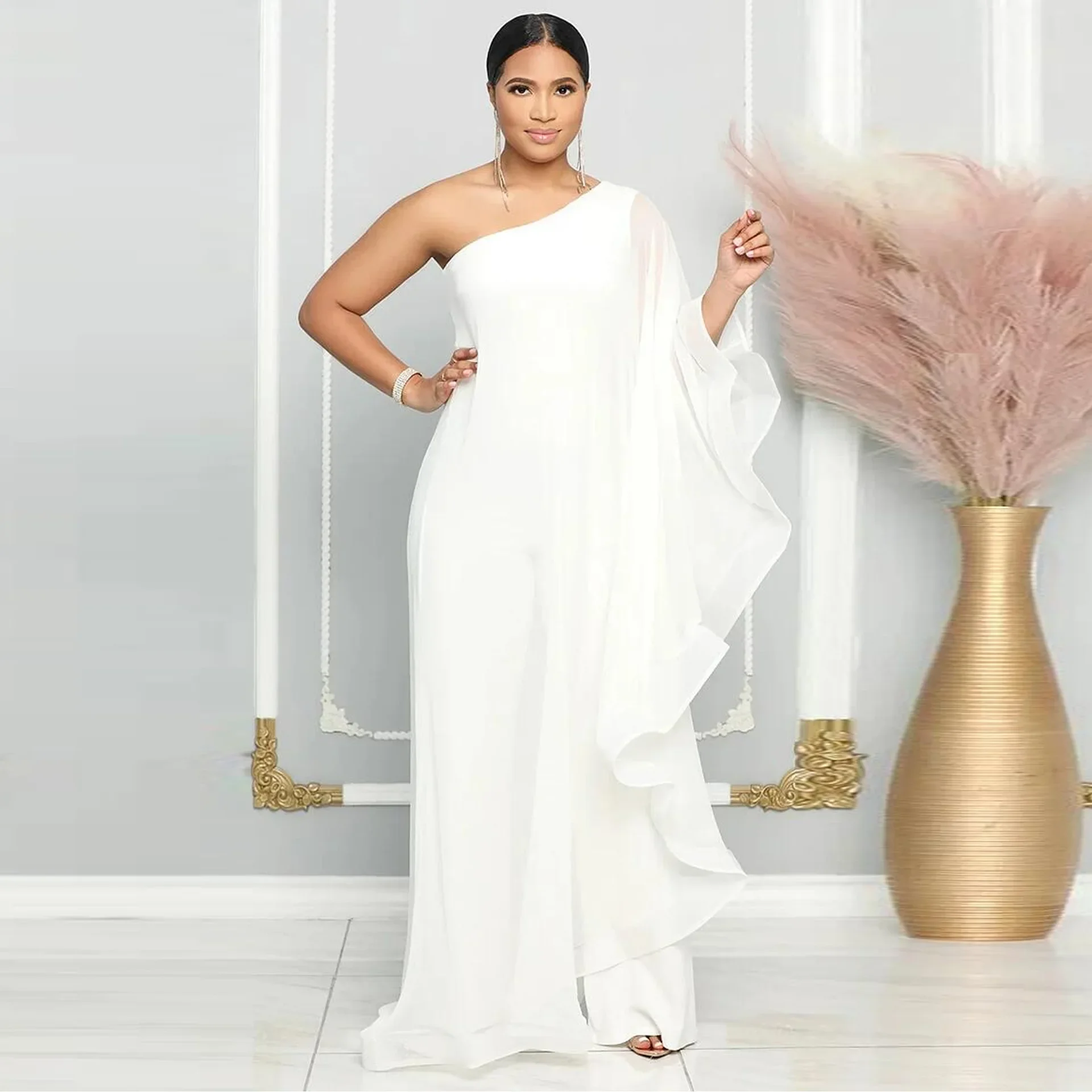 

Женский комбинезон на одно плечо с рюшами и длинными рукавами, элегантный однотонный ассиметричный модный осенний комбинезон, повседневные вечерние клубные комбинезоны 2025