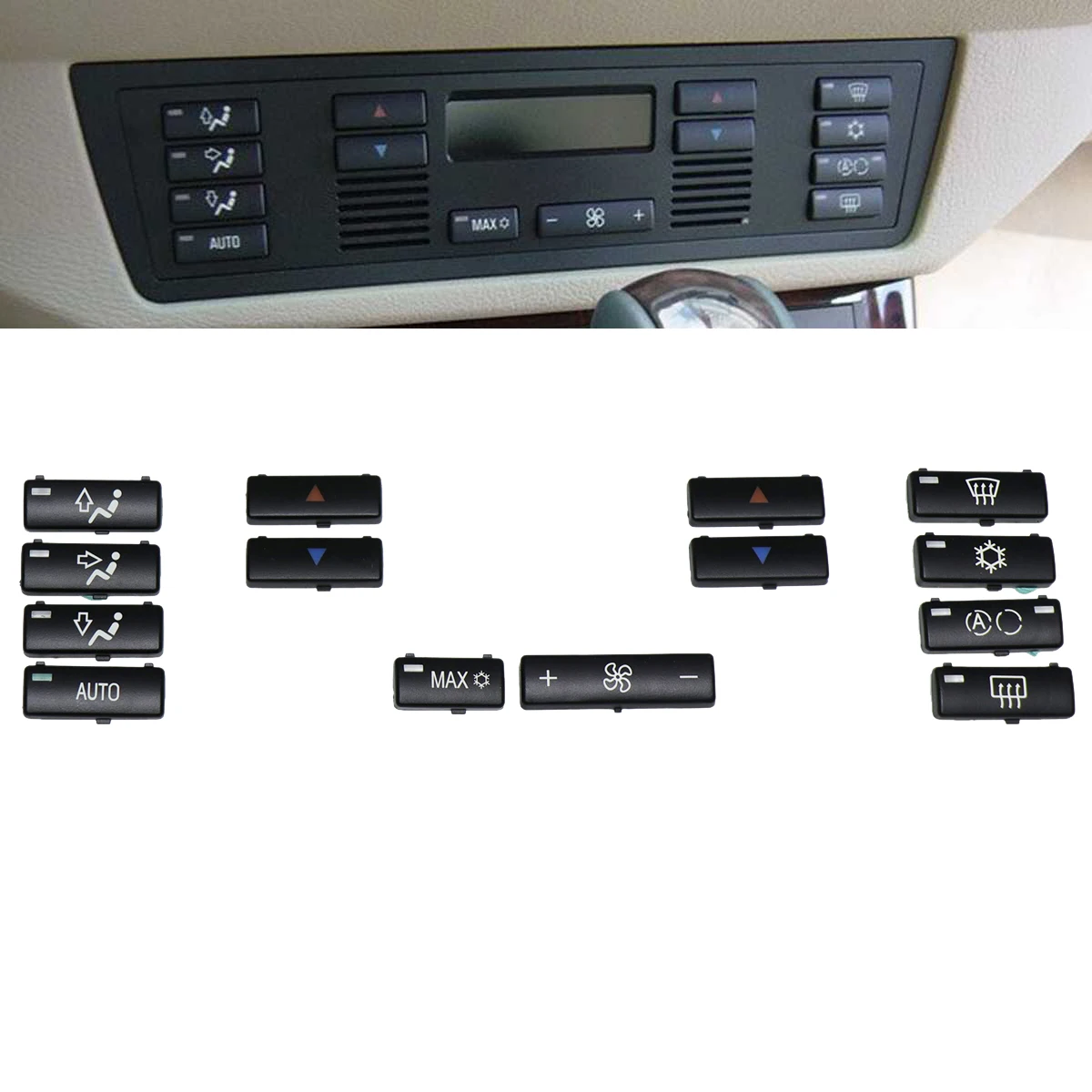 14 Button Key Cap Car Air Conditioner a / C Control Panel Switch Button Key Cover for BMW E39 E53 525I 530I 540I M5 X5