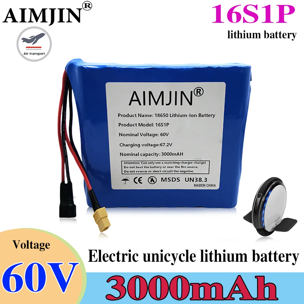 

3000mAh power rechargeable batter 60V 3.0Ah 16S1P battery packy with BMS for self-balancing scooter electric unicycle