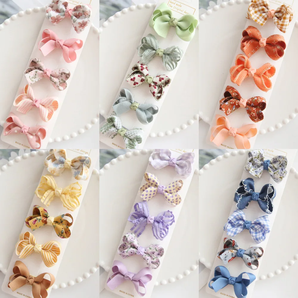 

Детские заколки для волос, комплект из 5 предметов, заколки с милым бантом, мягкая ткань, нескользящие заколки, милые повседневные аксессуары для волос для маленьких девочек