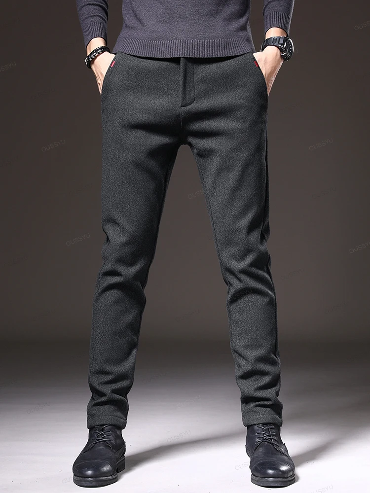 Calça casual justa elástica masculina, calça grossa de algodão, moda masculina, presente coreano ao ar livre, roupas de marca, outono inverno