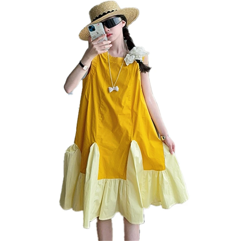 Long Style Kids Girl Casual Cotton Fishtail Dress Luxury Child Summer Patchwork Sleveless Daily Wear Trumpet Mermaid Dresses