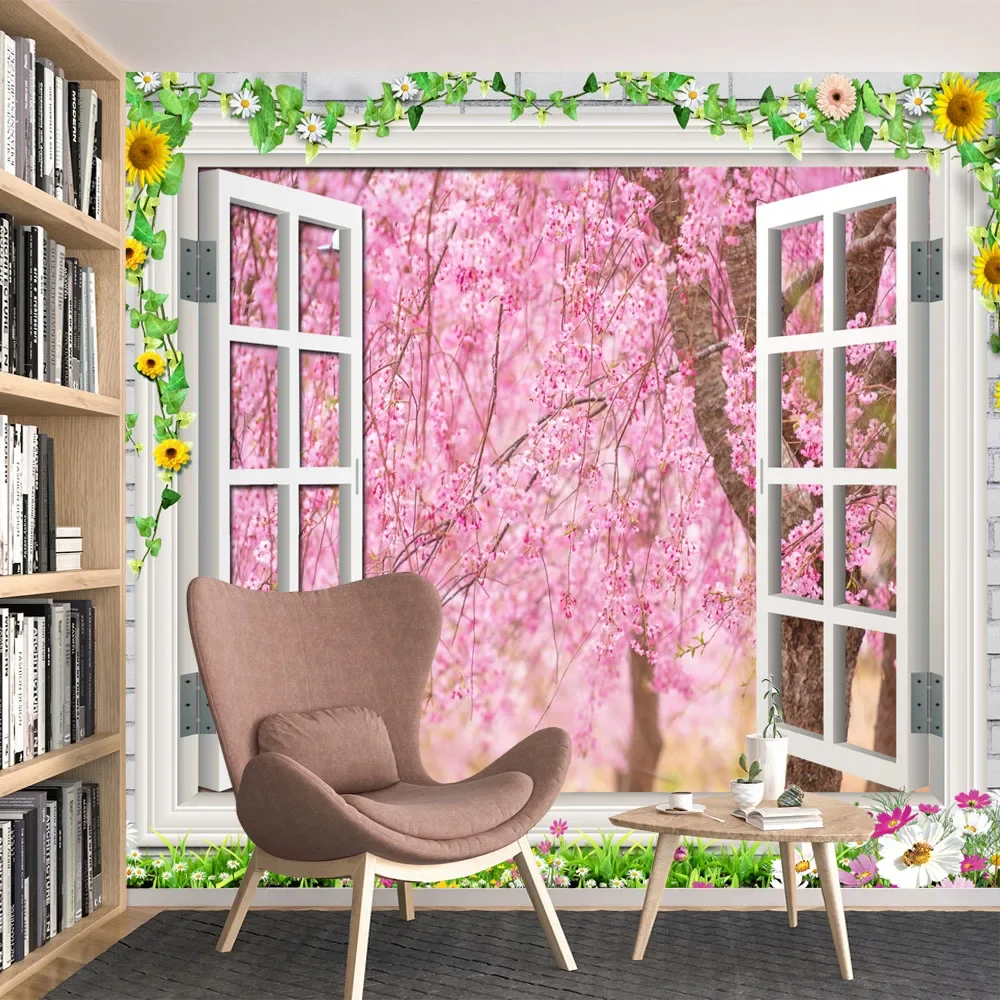 Custom Removable Self Adhesive Wallpapers for Living Room Decoration Brick Wall Window Views TV Contact Wall Papers Home Decor