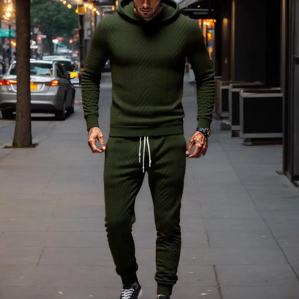 

Loose Casual Long Sleeve Hoodie Sweatshirt Set for Men Autumn Season Comfortable Breathable Clothing Long Pants Included