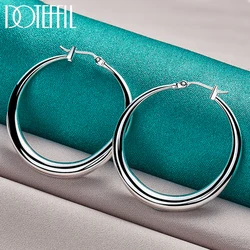 DOTEFFIL 925 Sterling Silver Smooth 36mm Big Circle Hoop Earrings For Women Wedding Engagement Party Jewelry