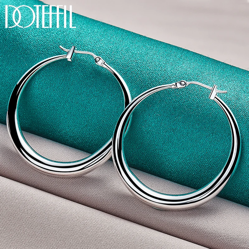 DOTEFFIL 925 Sterling Silver Smooth 36mm Big Circle Hoop Earrings Dla kobiet Biżuteria ślubna zaręczynowa