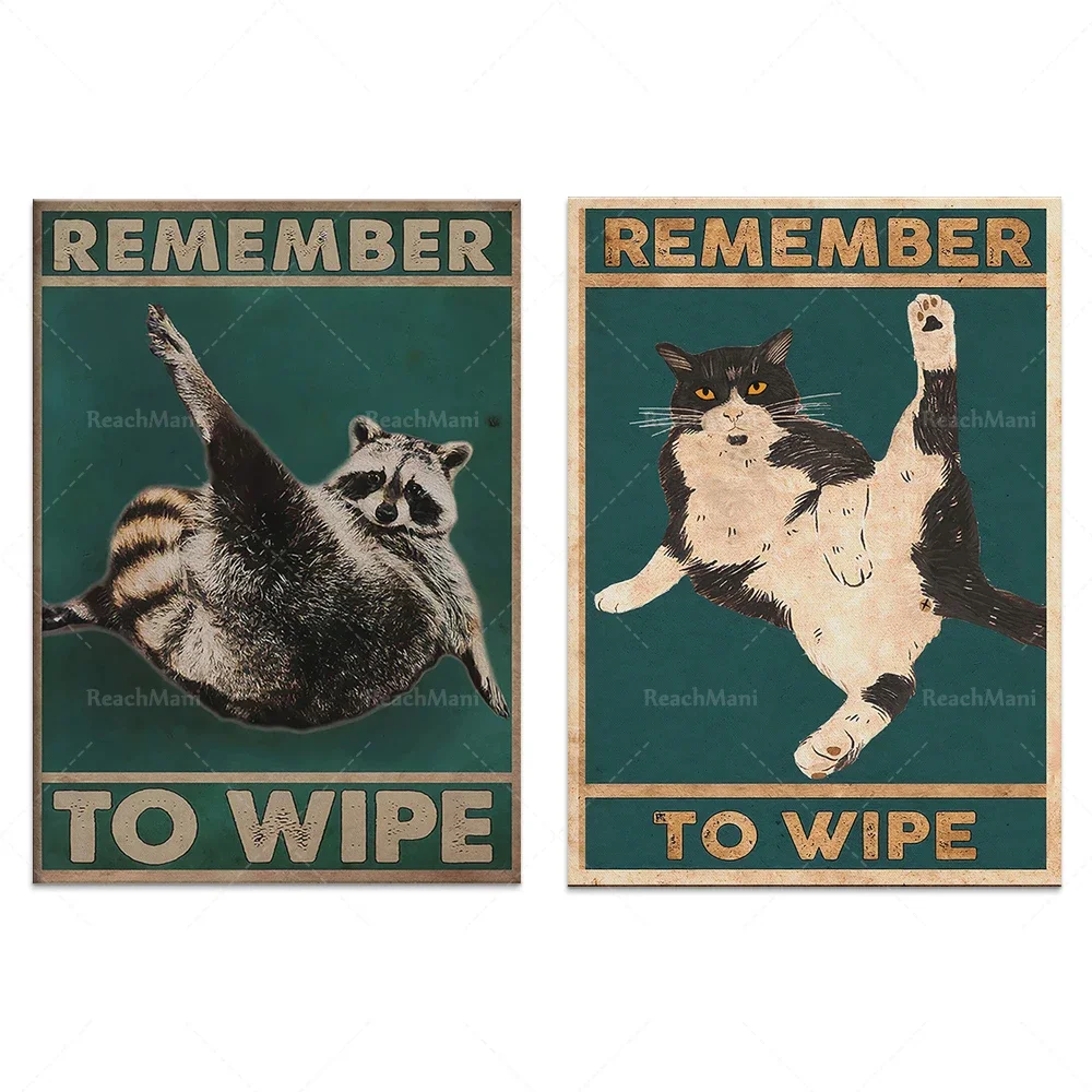 Don't forget to wipe the cat poster, funny raccoon wall art, cat wall art, cat lover gift, raccoon poster, pet art,