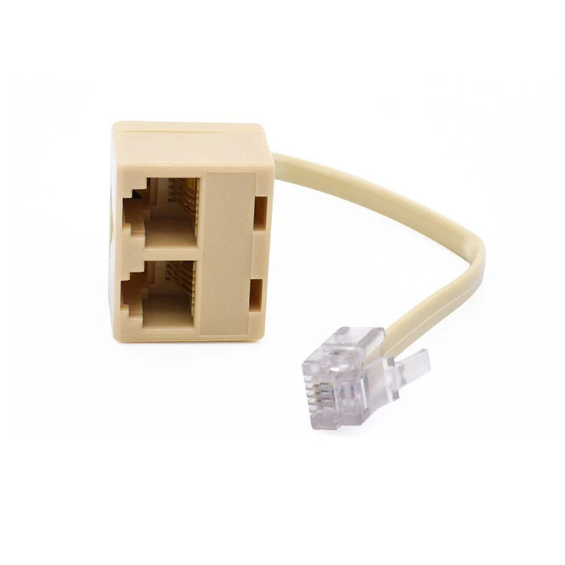 RJ11 to 6P4C Wire Adapter Telephone Ethernet Cord Converter Landline Male to Female Plug Separator 1 In 2 Out Cable Splitter