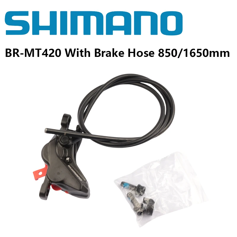 

Тормозной суппорт Shimano BR-MT420 с тормозным шлангом 850 мм или 1650 мм с тормозными колодками D02S для горного велосипеда MTB, 4 поршня, оригинал