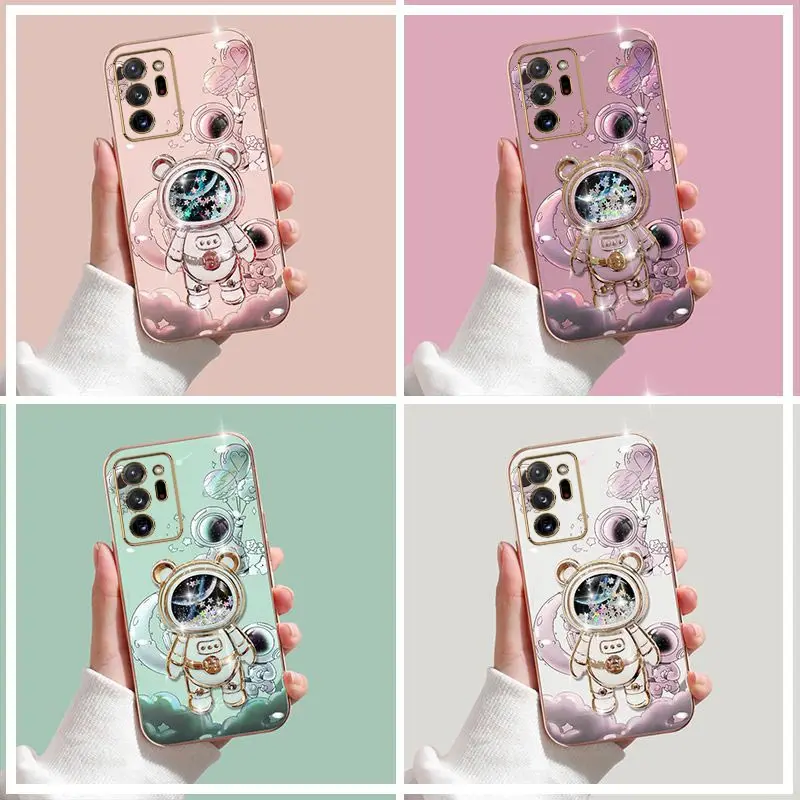 Quicksand Astronaut Plating Phone Holder Case For Samsung Galaxy Note 20 Ultra 20 10 10 Plus S10 Plus S10 S9 Plus S9 S8 Cover