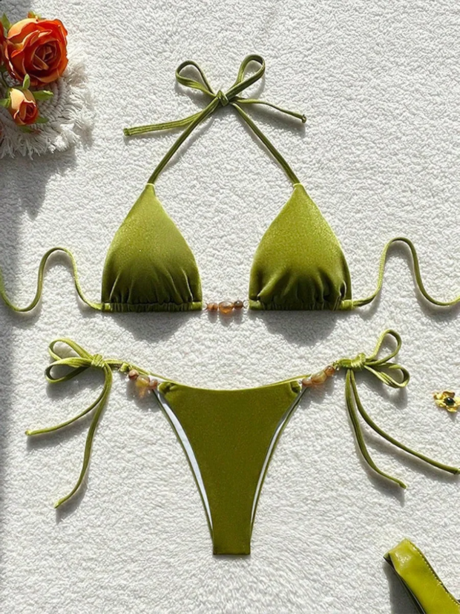 

Сексуальный бархатный бикини с лямкой на шее, женский купальник, женский купальник, комплект из двух частей, комплект бикини с высоким вырезом, купальный костюм, пляжная одежда для плавания